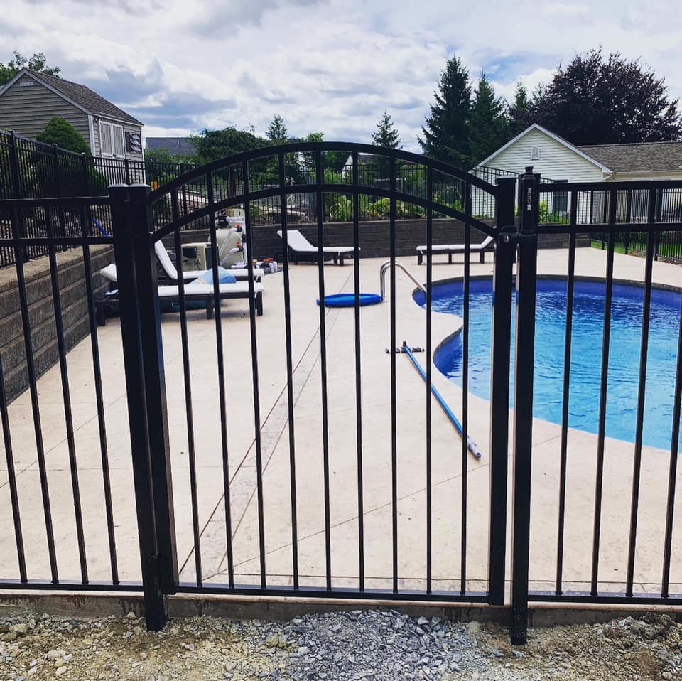 Black aluminum arched pool gate